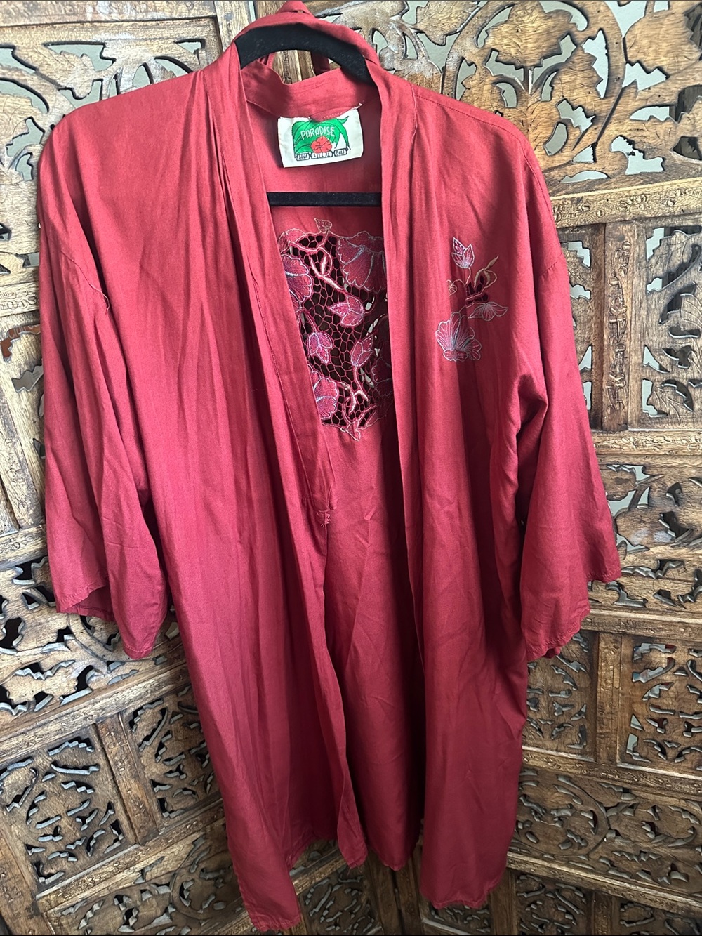 Embroidered Red Kimono Wrap -Vintage '70's